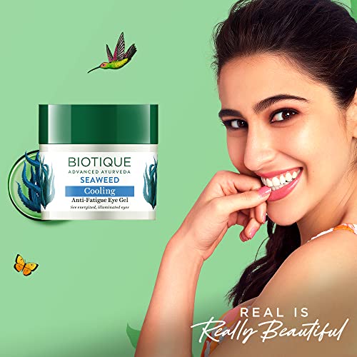 Biotique Seaweed Revitalizing Anti Fatigue Eye Gel | Contains Wild Seaweed, Nutmeg, & Honey | Reduces Dark Circle and Puffiness | Suitable for All Skin Types | 15gm