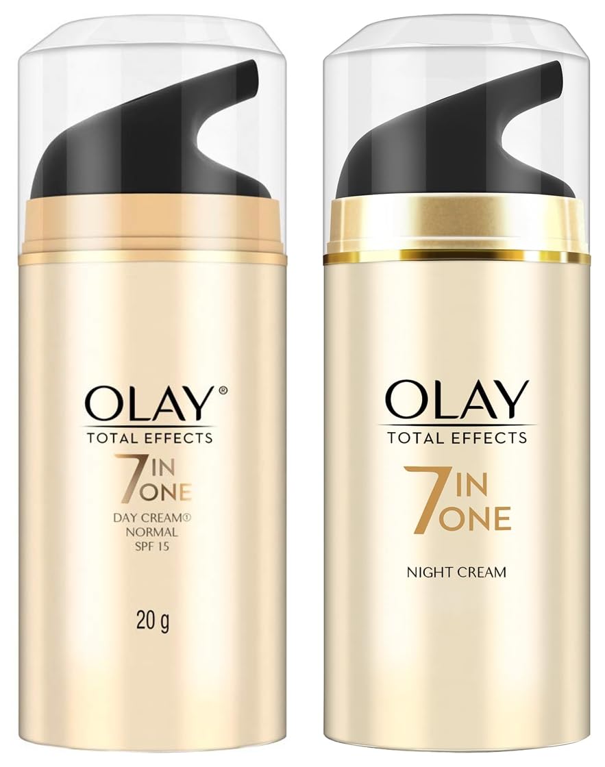 Olay Night Cream Total Effects 7 in 1, Anti-Ageing Moisturiser, 50g & Olay Day Cream Total Effects 7 in 1, Anti-Ageing SPF 15, 20g
