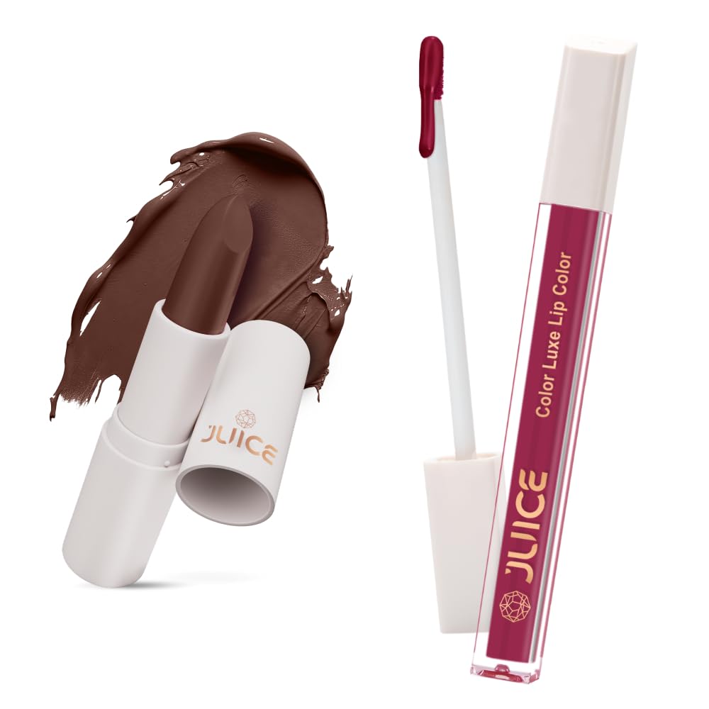 Juice Browned - M17 Kiss Sensation Lipstick & Plum Tart - M14 Color Luxe Liquid Lipstick with Goodness of Bio Retinol, & SPF 15 UV Protection