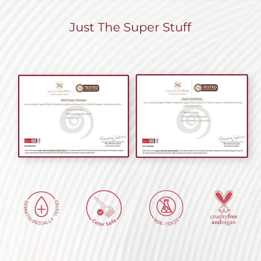 Arata Essential Care Super Duo Travel Pack | Super Shampoo & Conditioner | Reduces Hair Fall, Adds Shine, Volumizes | With Keratin, Biotin & Argan Oil | Paraben & Sulphate Free | 200ML