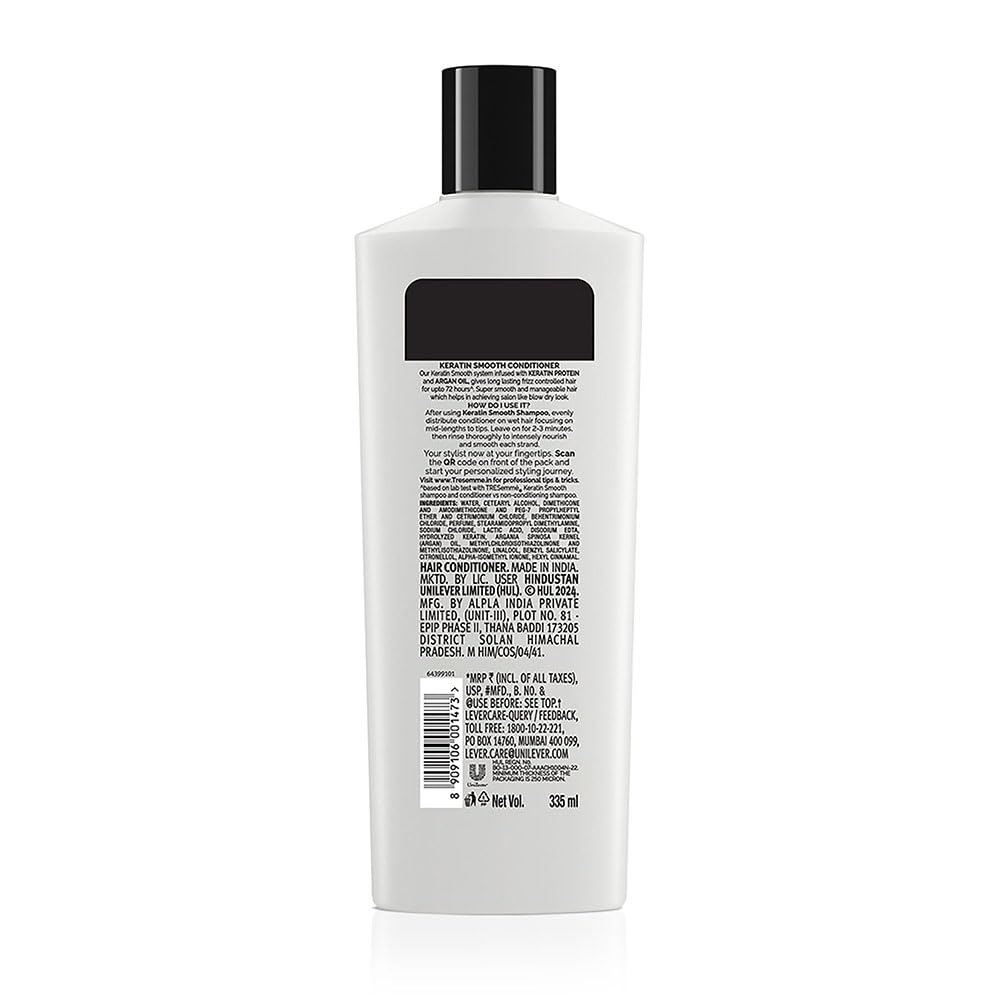 TRESemme Keratin Smooth, Conditioner, 190 Millilitre, For Smoother, Shinier Hair, With Keratin & Moroccan Argan Oil, Nourishes & Controls Frizz, Up To 72 Hours, For Men & Women