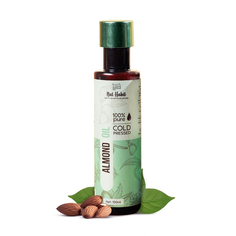 Nat Habit Cold Pressed Oil Combo Almond Oil 100ml and Dual Tooth Wooden Neem Comb For Hairfall, Hair Growth & Multi-Action