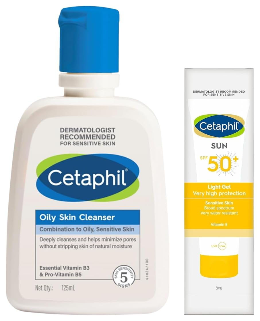 Cetaphil Combination Skin Sun Spf 50 Sunscreen Very High Protection Light Gel Water Resistant Vitamin E 50 Ml Pack Of 1 Oily Skin Cleanser Daily For Oily Acne Prone Skin Gentle Foaming 125Ml