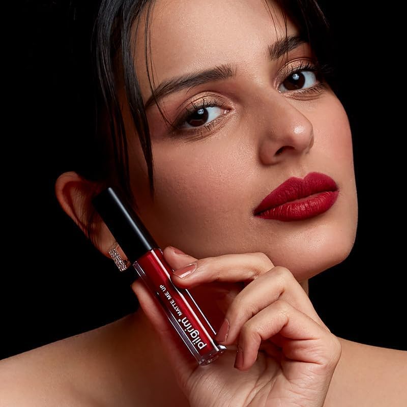 Pilgrim Liquid Matte Lipstick - The Red Stiletto | Lipstick for Women with Hyaluronic Acid & Spanish Squalane | Transferproof, Long Lasting & Non Drying with Hydrating Ingredients 3gms