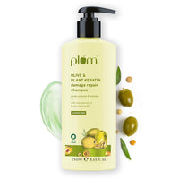 Plum Olive & Plant Keratin Damage Repair Shampoo | Sulphate-Free Shampoo | With Olive Oil, Plant Keratin, Macadamia Oil | Strengthens & Smoothens Hair, Conditions & Adds Shine to Hair | For Damaged, Salon-Treated Hair | 250 ml