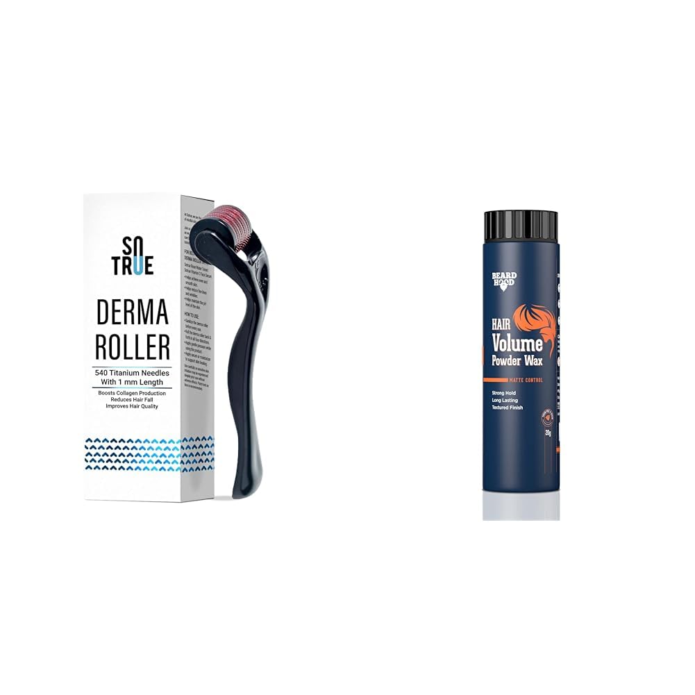 Sotrue Derma Roller For Hair Growth 1 mm with 540 Titanium Needles and Beardhood Hair Volumizing Powder Wax 20g