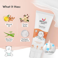 Mylo Baby Cream for Face 100 gm | Dermatologically Tested | Made Safe Certified | Nourishes and Brightens Skin | Soothes Skin Irritation | 24 Hours Moisturization