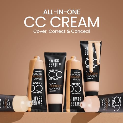 Swiss Beauty All-In-One Lightweight CC Cream with SPF 30 | Cover, Correct and Conceal | For Natural, Medium coverage | Shade- 01 Light Ivory, 25g |