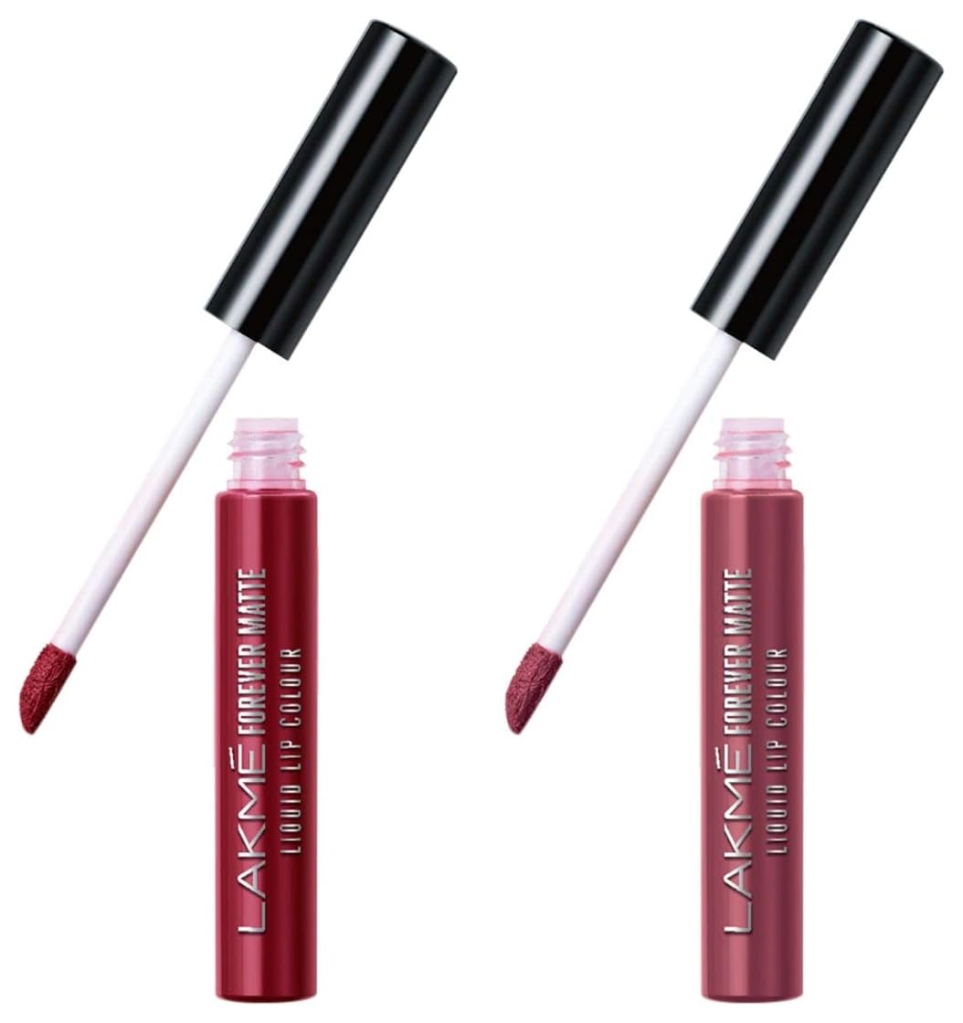 Lakmé Forever Matte Liquid Lip Colour, Nude Pink, 5.6 ml & Lakmé Forever Matte Liquid Lip Colour, Crimson Rose, 5.6 ml