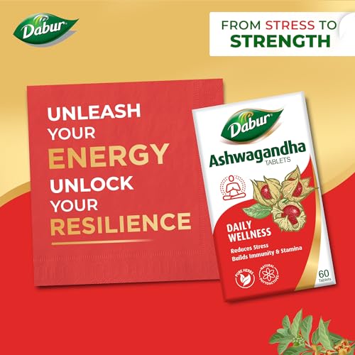 Dabur Ashwagandha Tablets - 60 tabs | General Wellness Tablets | Stress Relief | Rich in Antioxidants | Immunity Booster | Rich in Antioxidants | Rejuvenates Body