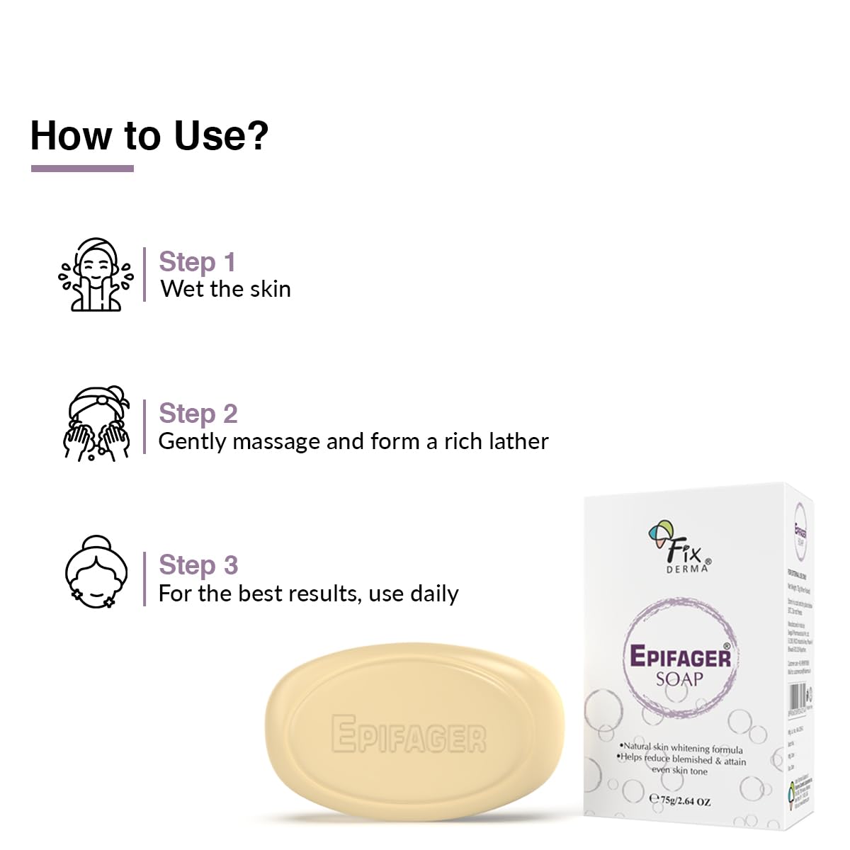 Fixderma Kojic Acid Soap, Epifager Soap | Skin Brightening & Skin Lightening Soap | Reduces the appearance of dark spots and melasma, Non-drying and non-comedogenic formulation - 75gm