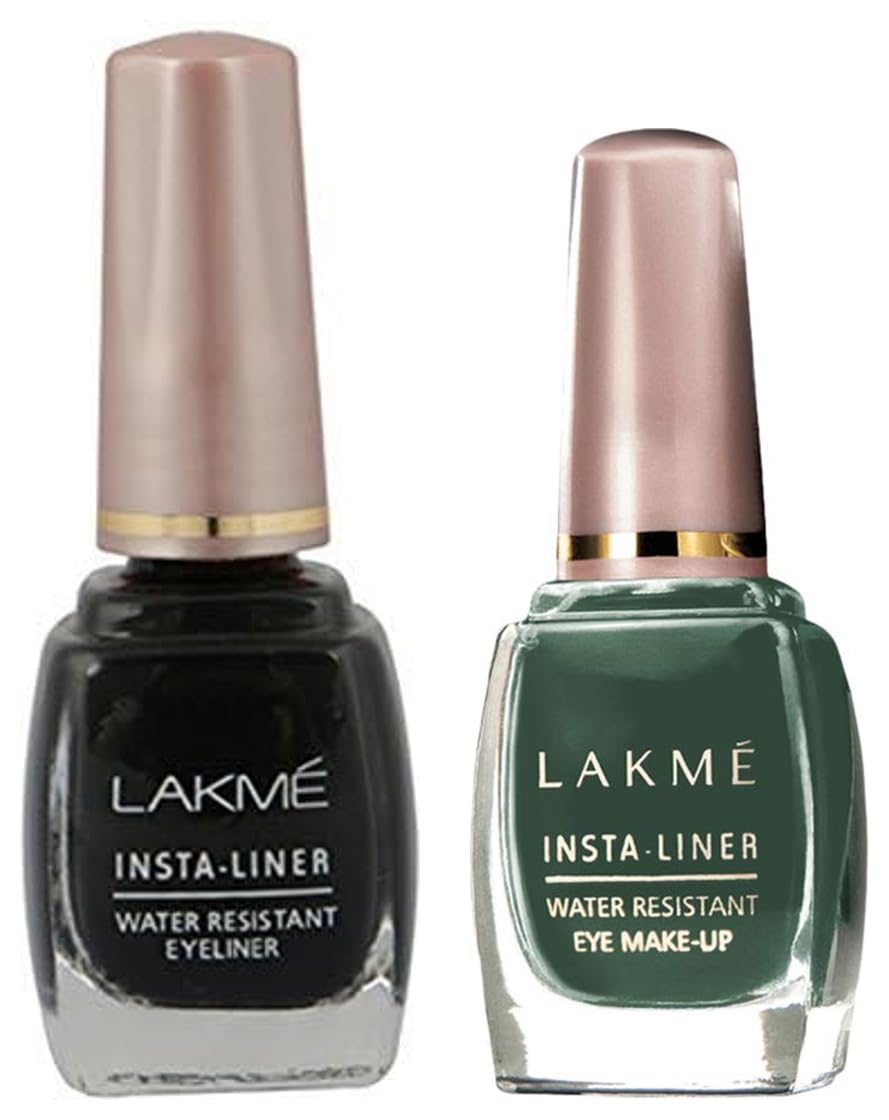 Lakmé Insta Liquid Eye Liner Matte Finish, Green, 9ml & Insta Eye Liner Matte Finish, Black, Water Resistant, Long-Lasting, 9ml
