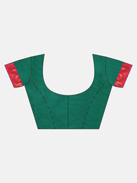 manvish drapes Gadwal Silk Cotton saree with Buttas and Peacock Border Saree with Contrast Blouse Piece (GREEN-RANI)