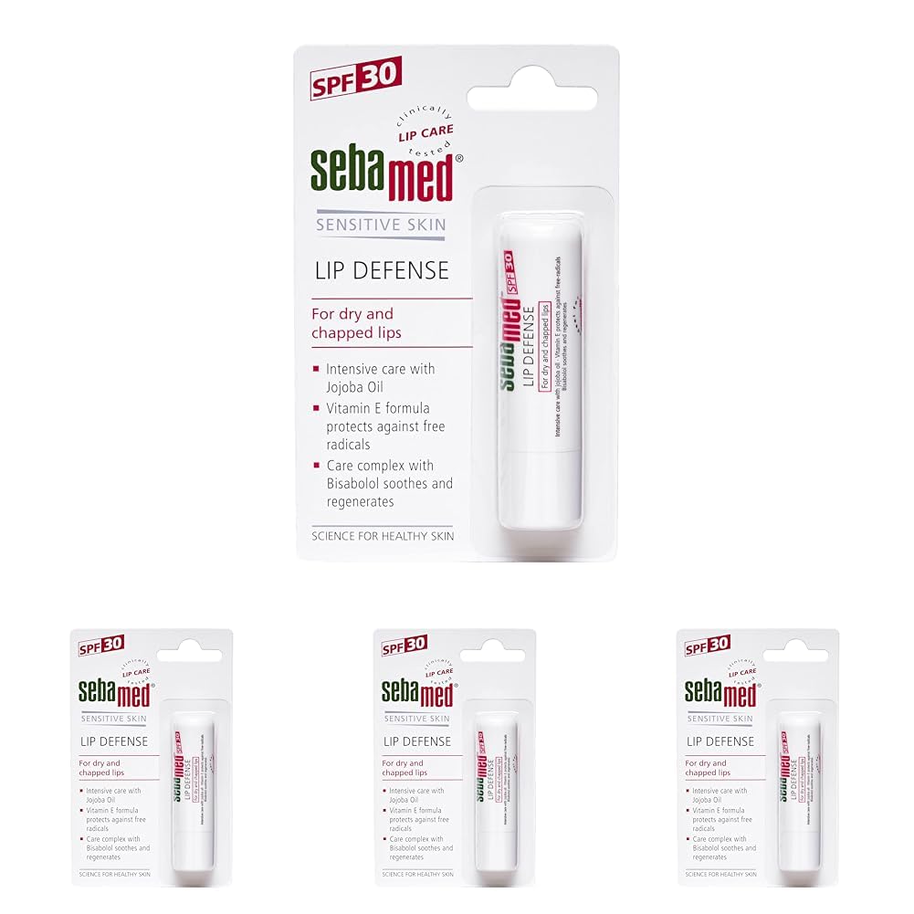 SebaMed Lip Defense Lip Balm With Spf 30 + Vit E | Regenerates Dry, Chapped Lips | Intensive Care With Vit E, Jojoba Oil & Chamomile | Clinically Tested | 4.8 Gm, White | Pack of 4