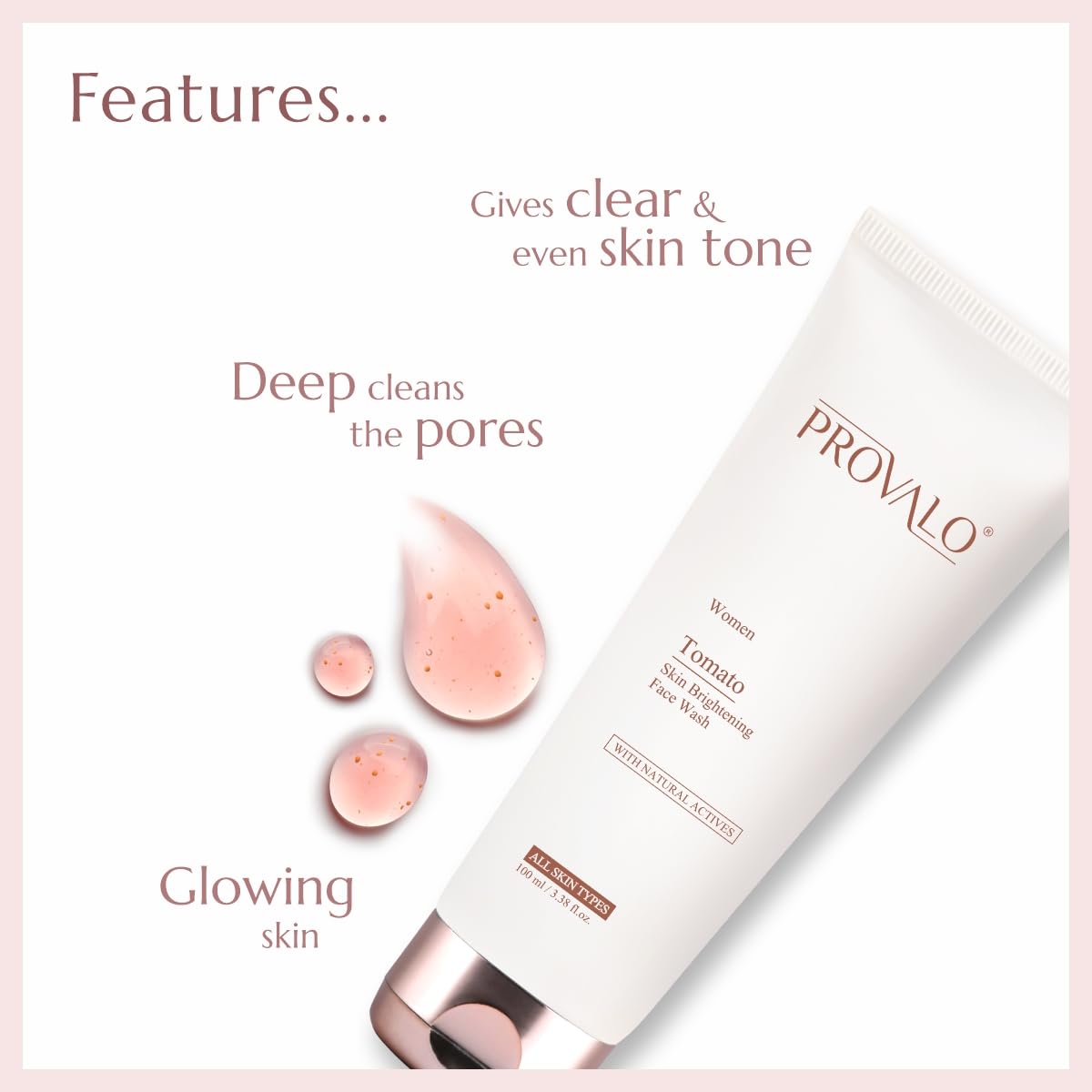 Provalo Tomato Natural Face Wash For Glowing - 100ML | Brightening And Radiant Skin | Face Wash For Women | For Oily, Acne Prone and Dry Skin