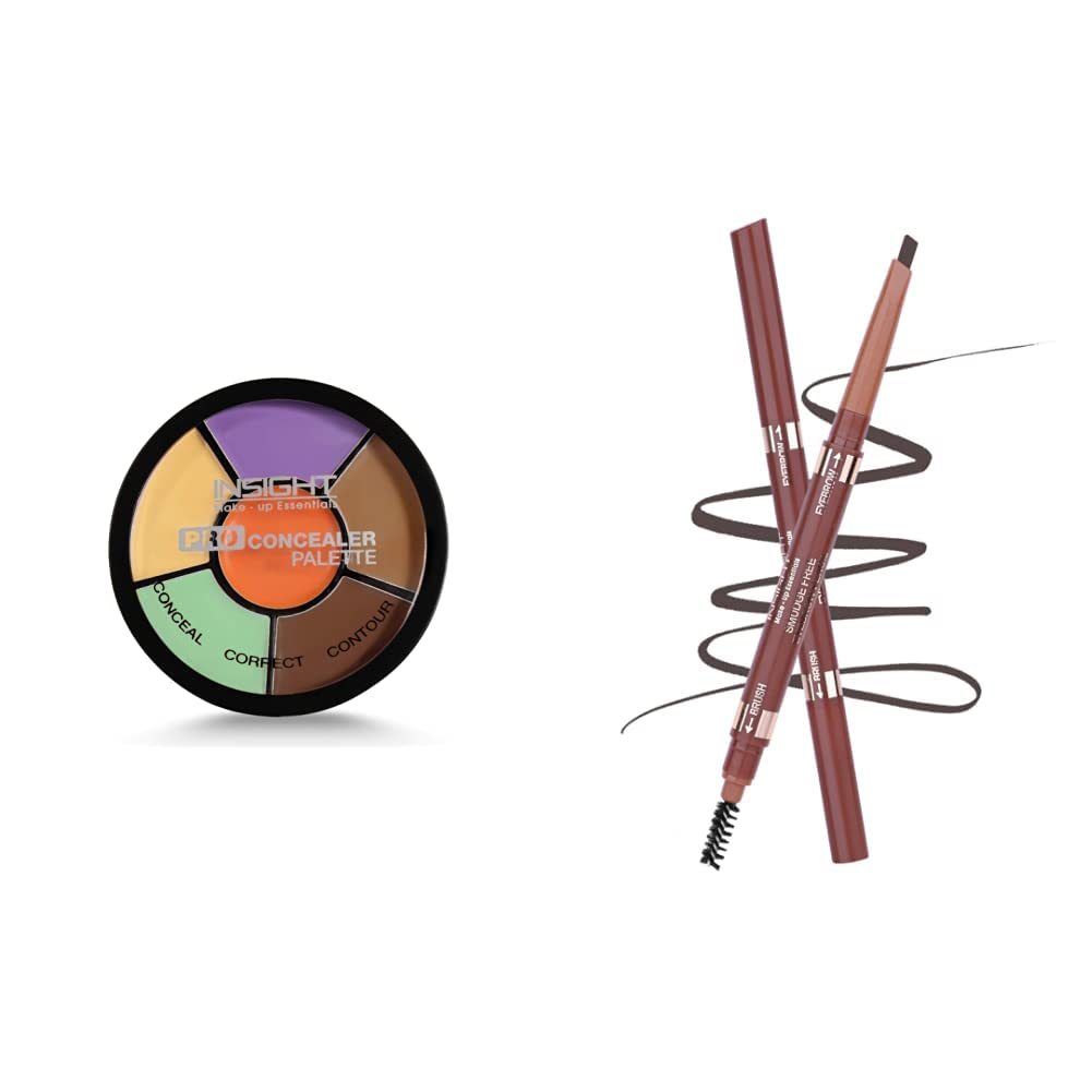 Insight Cosmetics Pro Concealer Palette - Corrector, 15gm & INSIGHT, Smudge Free Eyebrow Pencil, Brown, 1 count