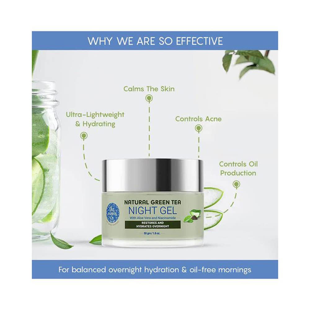 The Moms Co. Natural Green Tea Night Gel l Light Weight l Hydrating l Controls Sebum l Fights Acne l Soothing & Calming l 50 Gms