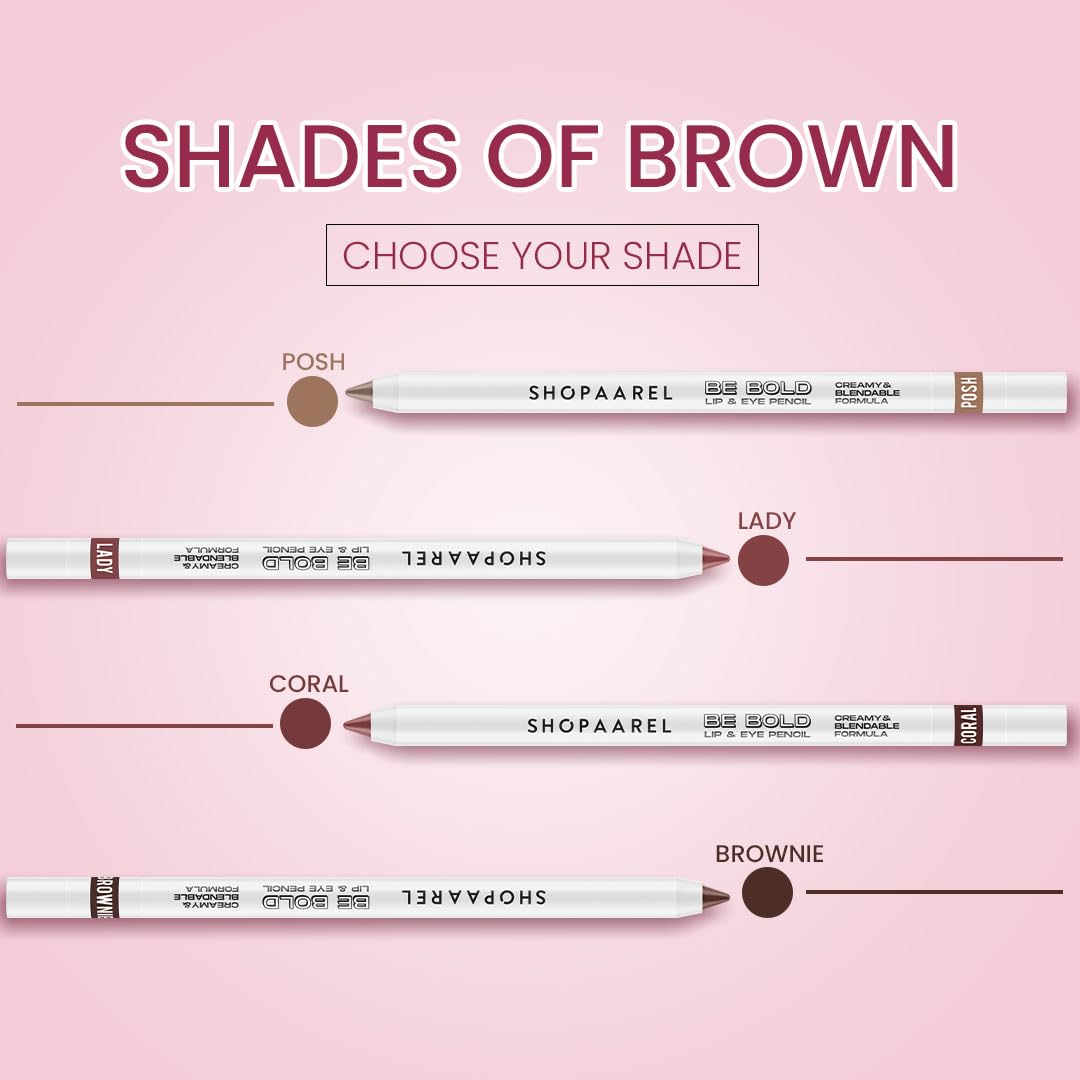 SHOPAAREL BE BOLD Lip & Eye Pencil, 2-in-1 Lip & Eye Liner, Creamy & Blendable, Lip Liner, Built-In Sharpener, Matte Finish, Eye Liner, Intense Pigment, Smudge-Proof, Long Lasting-0.4 Gm, Charcoal