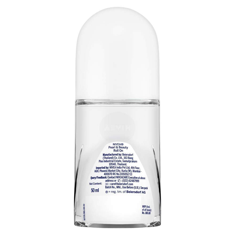 NIVEA Pearl and Beauty 50ml Deo Roll On | With Pearl Extracts & Avocado Oil| 72 H Smooth & Beautiful Underarms | 0% Alcohol | For Women