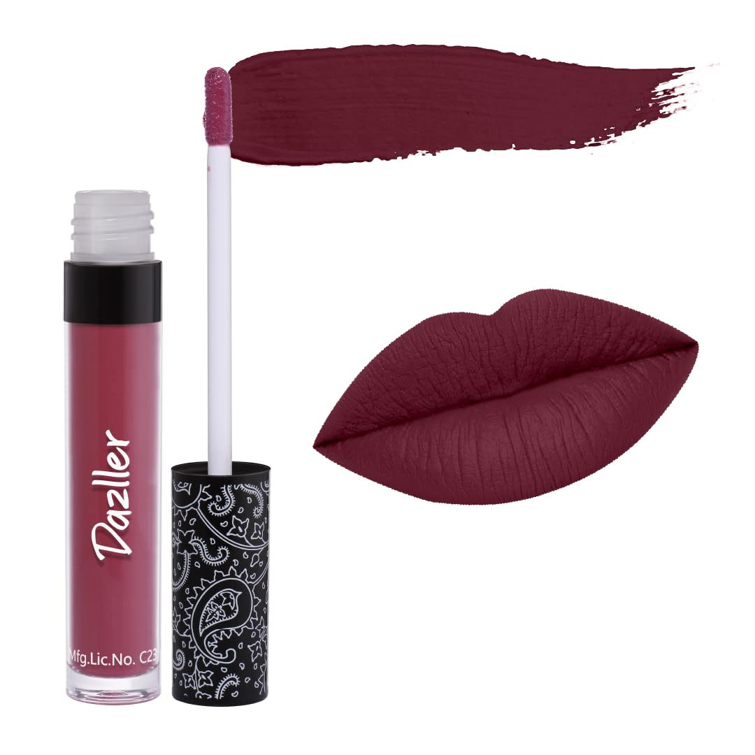 Dazller All Day Lipcolour|Moisturizing Kokum Butter Matte Finish|Non-Transfer & Smudge-proof|8hr stay|Liquid Lipstick for Women|DLC037 Heather Red|6g