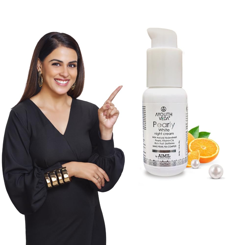 Ayouthveda Pearly White Night Cream With Nano Pearl-Pea Complex Milk Cream Fine Lines Dark Spots Whitening Radiant Glow Pea Extract Moisturize Skin (30g)