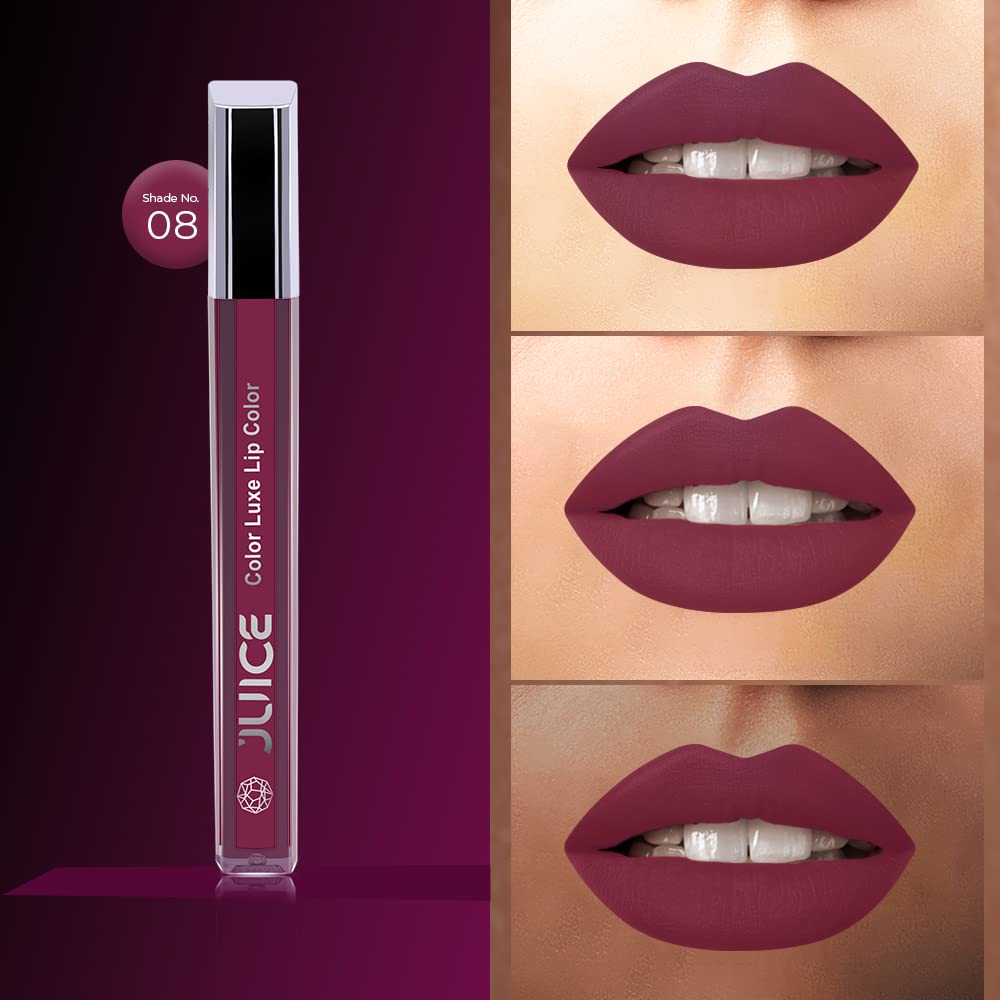 Juice matte Color Luxe Lipstick - Smudge-Free with Bio Retinol, Moisturizing Lock Technology, SPF 15, Waterproof, Long-Lasting Pack of 2 (BOLD RED - M06 & PINK PLUM - M08)
