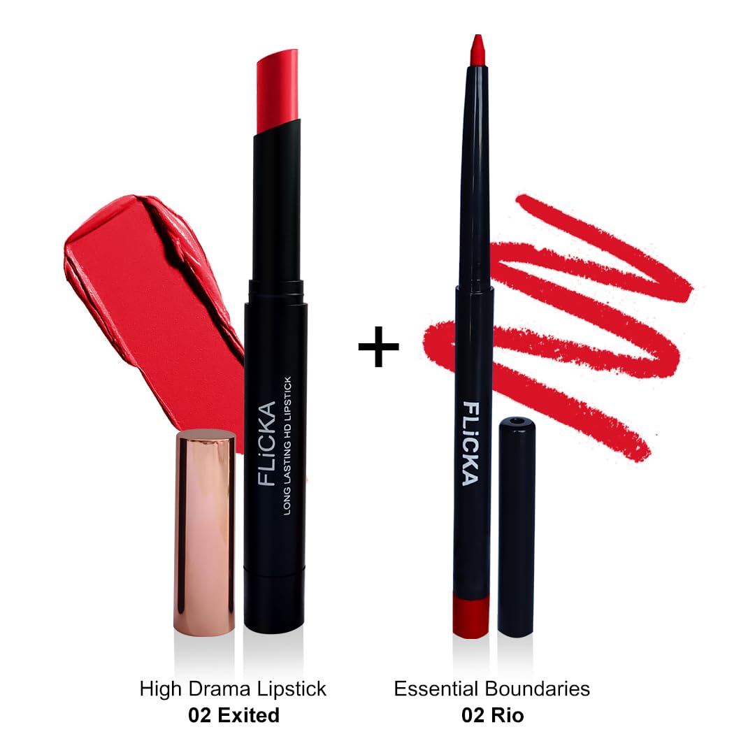 FLiCKA High Drama Matte Lipstick Exited & Lip Liner Rio Combo | 02