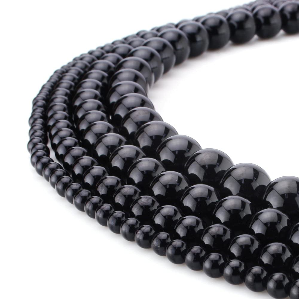 BEADNOVA Black Onyx Beads Natural Crystal Beads Stone Gemstone Round Loose Energy Healing Beads with Free Crystal Stretch Cord for Jewelry Making (8mm, 45-48pcs) 8mm 01) Black Onyx Agate Round Beads