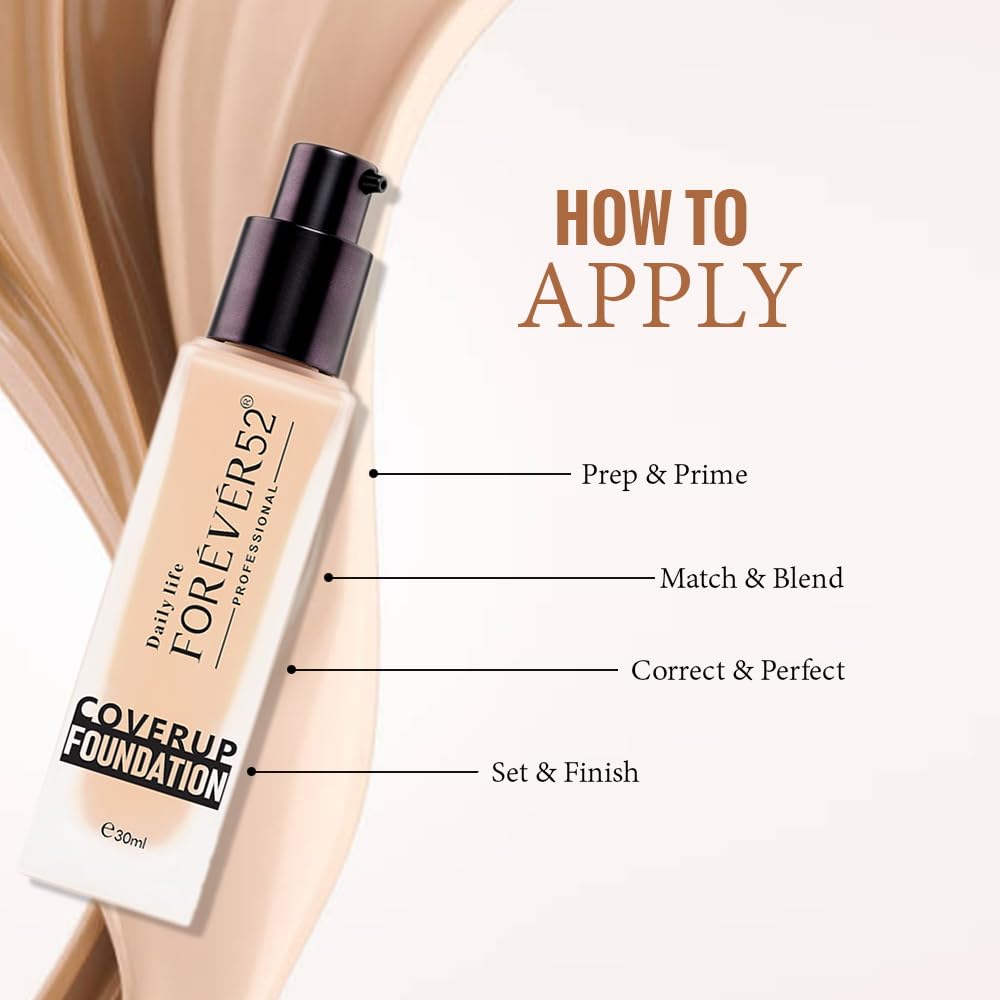 Forever52 Daily Life Coverup Foundation For All Skin Type| Natural Matte Finish, Long-Lasting Full Coverage Liquid Foundation(Creme -20.3, 30Ml)