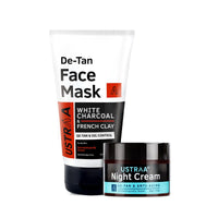 Ustraa De-Tan Face Mask Oily Skin - 125g - Removes Pollutants | with White Charcoal & Night Cream - De-tan & Anti-aging - 50g - Effective Tan Removal | with Niacinamide and Licorice Extract