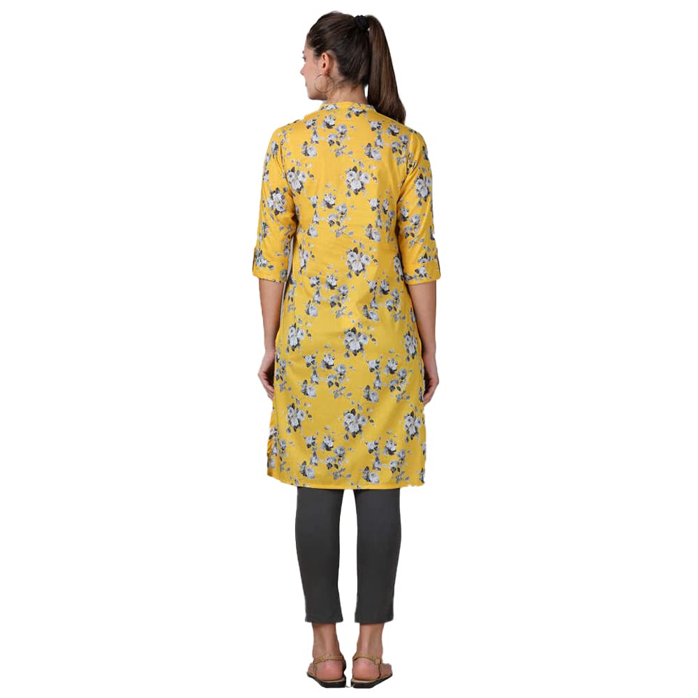 in. fuse by Shoppers Stop Mandarin Neck Printed Cotton Women Straight Fit Kurta