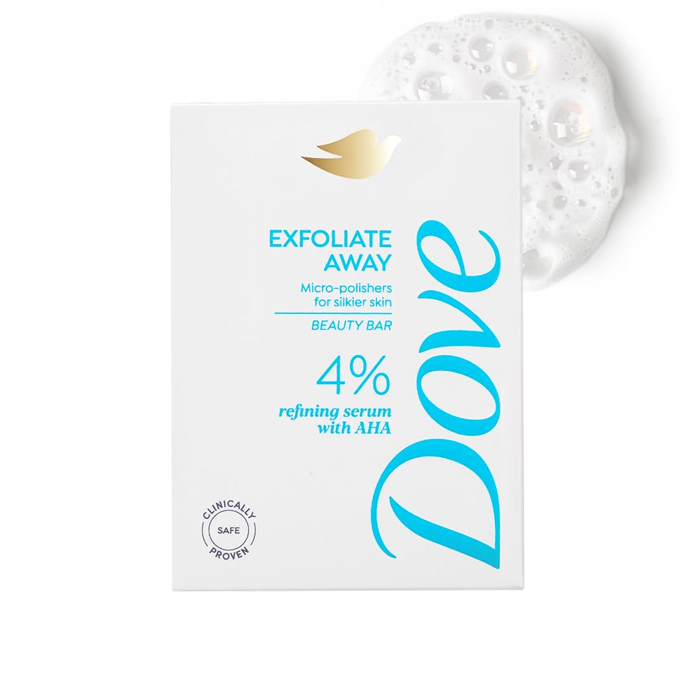 Dove Exfoliate Away Serum Beauty Bar | 4% Refining Serum + AHA | Micro-polishes for silkier skin | Paraben & SLS free | 125g