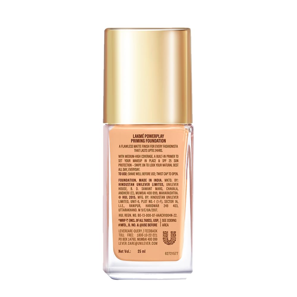 Lakmé 9To5 Primer + Matte Perfect Cover Foundation, W120 Warm Crème, 25 ml