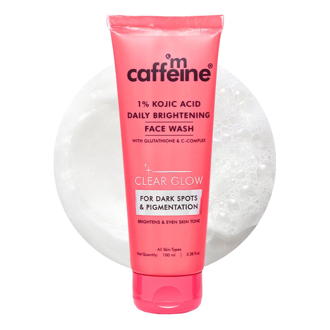 mCaffeine CLEAR GLOW 1% Kojic Acid Daily Brightening Face Wash with Glutathione For Dark Spots & Pigmentation |Brightens Skin |Face Wash For Men & Women | Non-Drying, Fragrance Free - 100ml