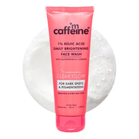 mCaffeine CLEAR GLOW 1% Kojic Acid Daily Brightening Face Wash with Glutathione For Dark Spots & Pigmentation |Brightens Skin |Face Wash For Men & Women | Non-Drying, Fragrance Free - 100ml