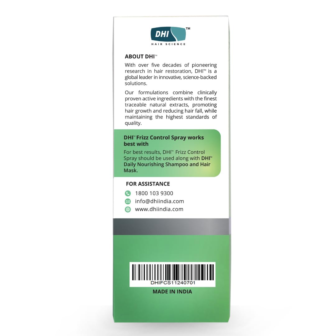 DHI Frizz Control Spray | Moisturizes & Hydrates Hair | Anti-Frizz Hair Spray for Dry & Frizzy Hair | Sulphate-Free, Paraben-Free | For Men & Women | 100 ml