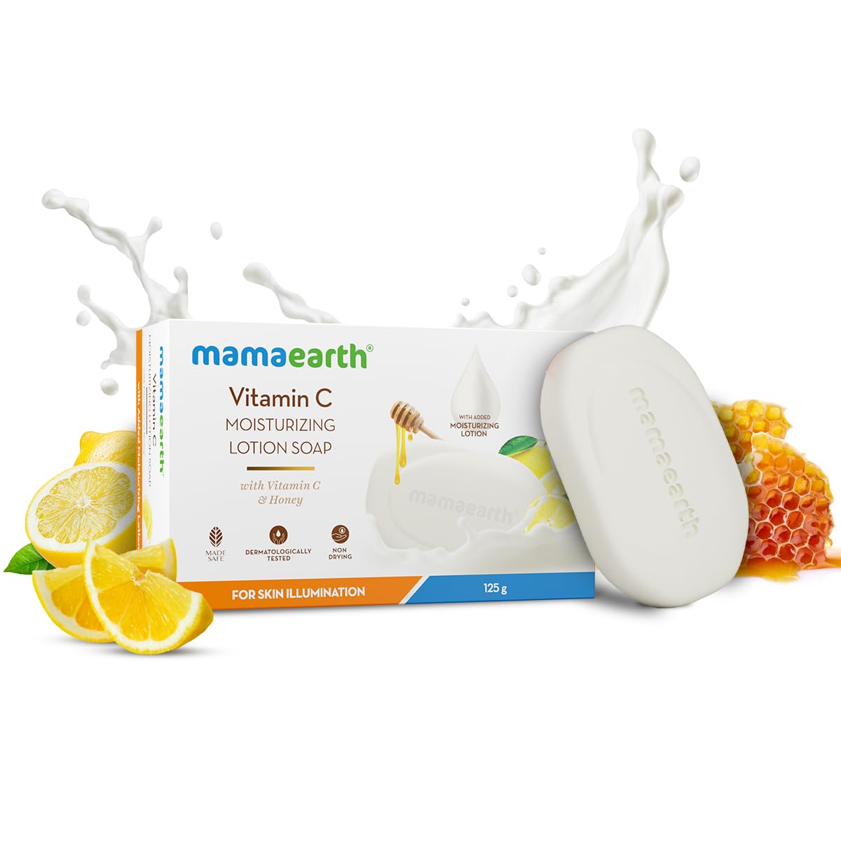 Mamaearth Vitamin C Moisturizing Lotion Soap with Vitamin C & Honey for Skin Illumination-125g|Benefits of Lotion in a Soap|Deeply Cleanses|Brightens Skin|Nourishes Dry Skin|Non-Drying|76% TFM Grade 1