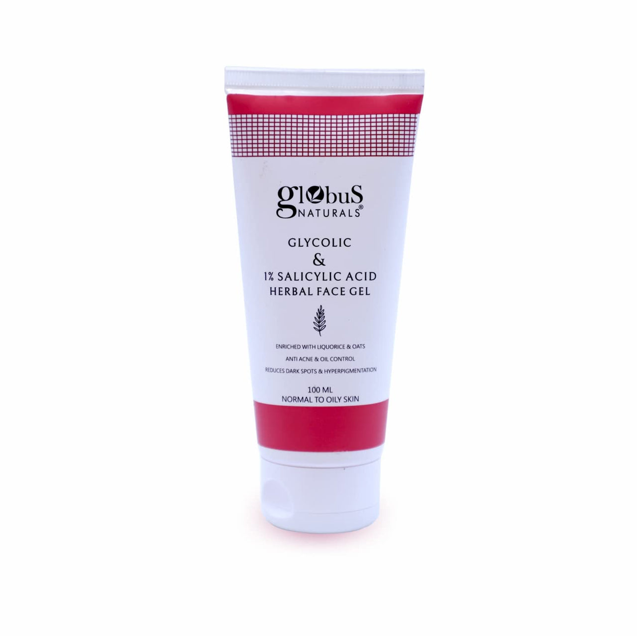 Globus Naturals Glycolic & 1% Salicylic Acid Herbal Anti Acne Face Gel, Enriched with Liquorice & Oats, Anti Acne & Oil Control, Reduces Dark spots & Hyperpigmentation,100 ml, Pack Of 1