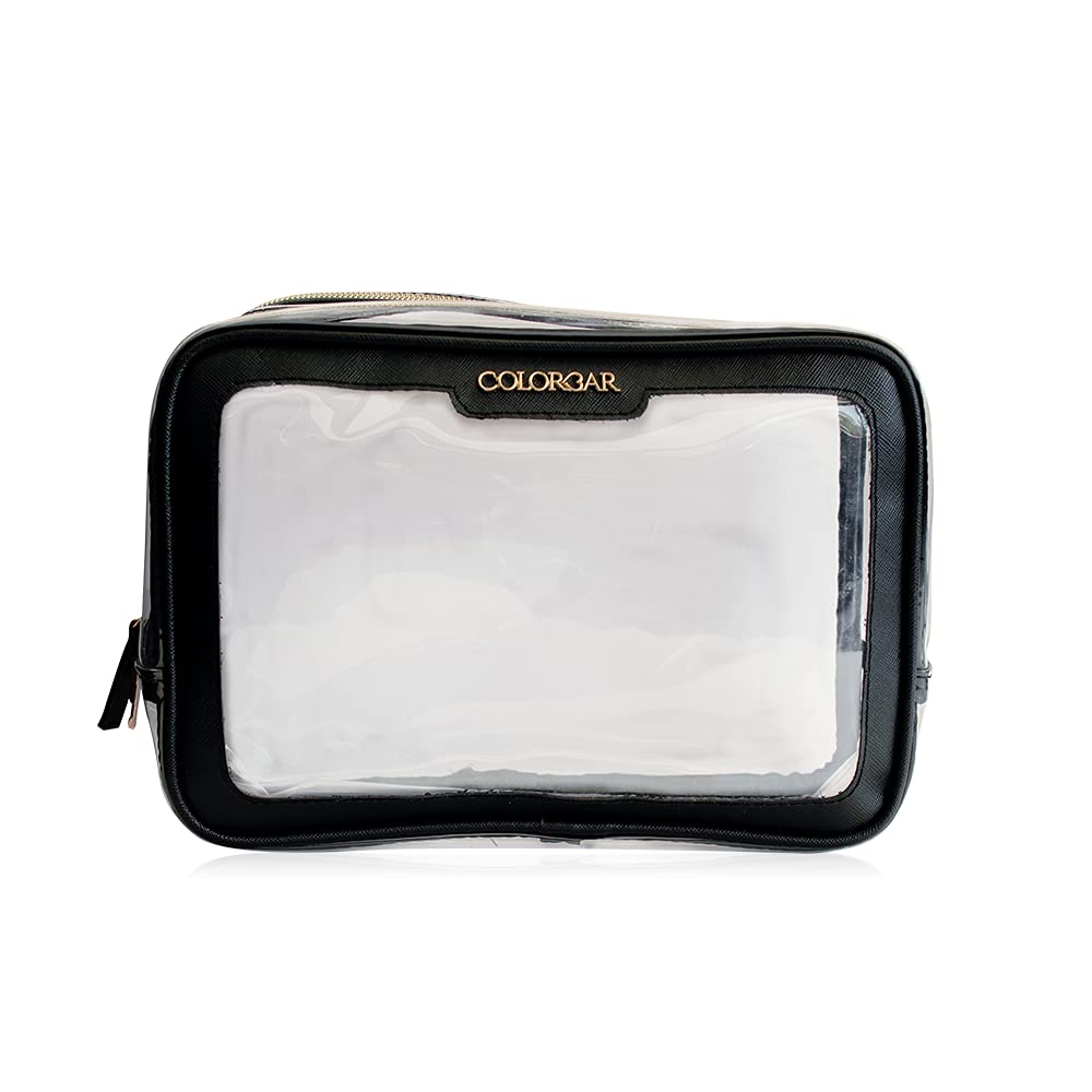 Colorbar LIPS & LASHES BOX POUCH(SET OF TWO) - BLACK II 1 Large Main Compartment + Small Black Pouch II Metallic Embellishments and Zipper II PVC + Polyester material