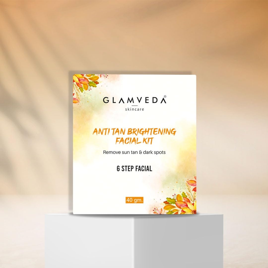 Glamveda Anti Tan Brightening Facial Kit | 6 Steps Facial | Removes Sun Tan & Dark Spots | Detans Skin For Instant Glow | For All Skin Types | 40gm