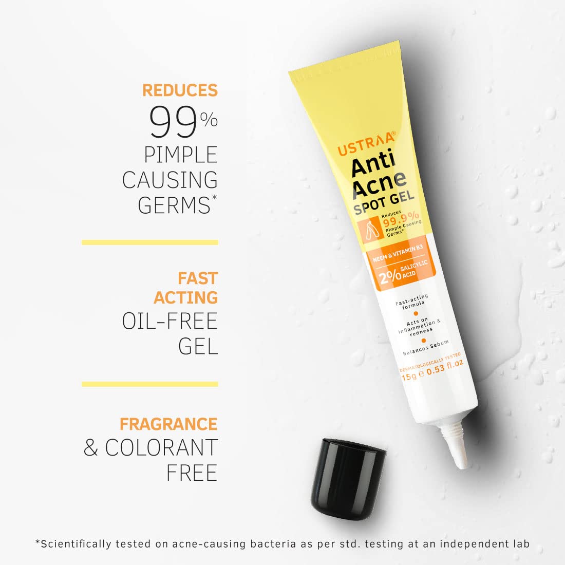 Ustraa Anti-Acne Spot Gel - 15 ml (Set of 2) | Reduces 99.9% Pimple-causing Germs | 2% Salicylic Acid - Removes Dead Skin & Clears Pores | Dermatologically Tested | Oil-free | Reduces Acne & Redness