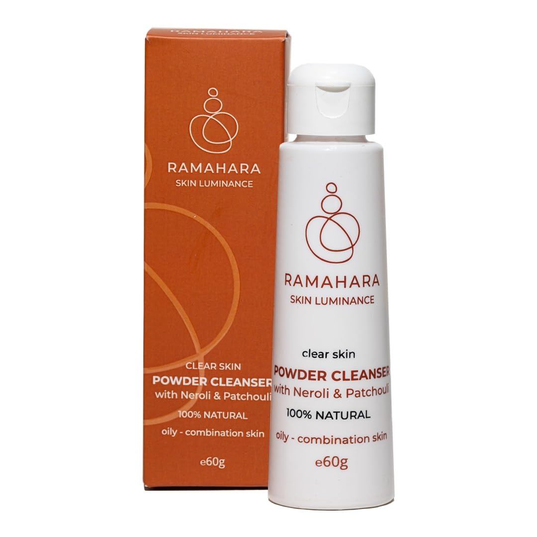 Ramahara Skin Luminance Clear Skin Powder Cleanser with Neroli & Patchouli 100% Natural Powder Face Wash, Skincare for Refreshed Face - Cleanses & Nourishes oily-combination skin, 60g