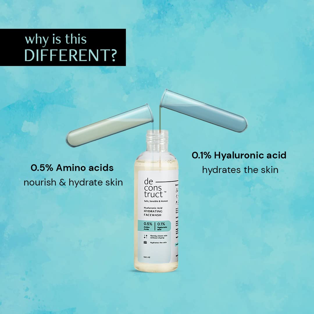 Deconstruct Hyaluronic Acid Hydrating Facewash- 0.5% Amino Acids + 0.1% Hyaluronic Acid | Gentle Cleanser | Hydrating | For Dry Skin | 100ml