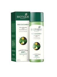 Biotique Bio Cucumber Pore Tightening Toner, 120ml|Bio Morning Nectar Flawless Skin Lotion,120 ml|Set of 2 Items
