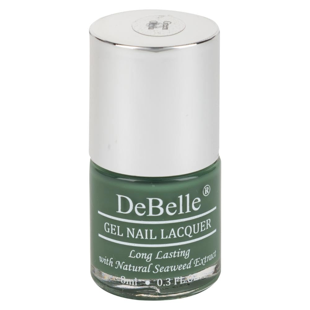 DeBelle Gel Creme Finish Nail Polish Green Olivia (Dark Olive Green) 8 Ml - Enriched With Natural Seaweed Extract, Cruelty Free, Toxic Free