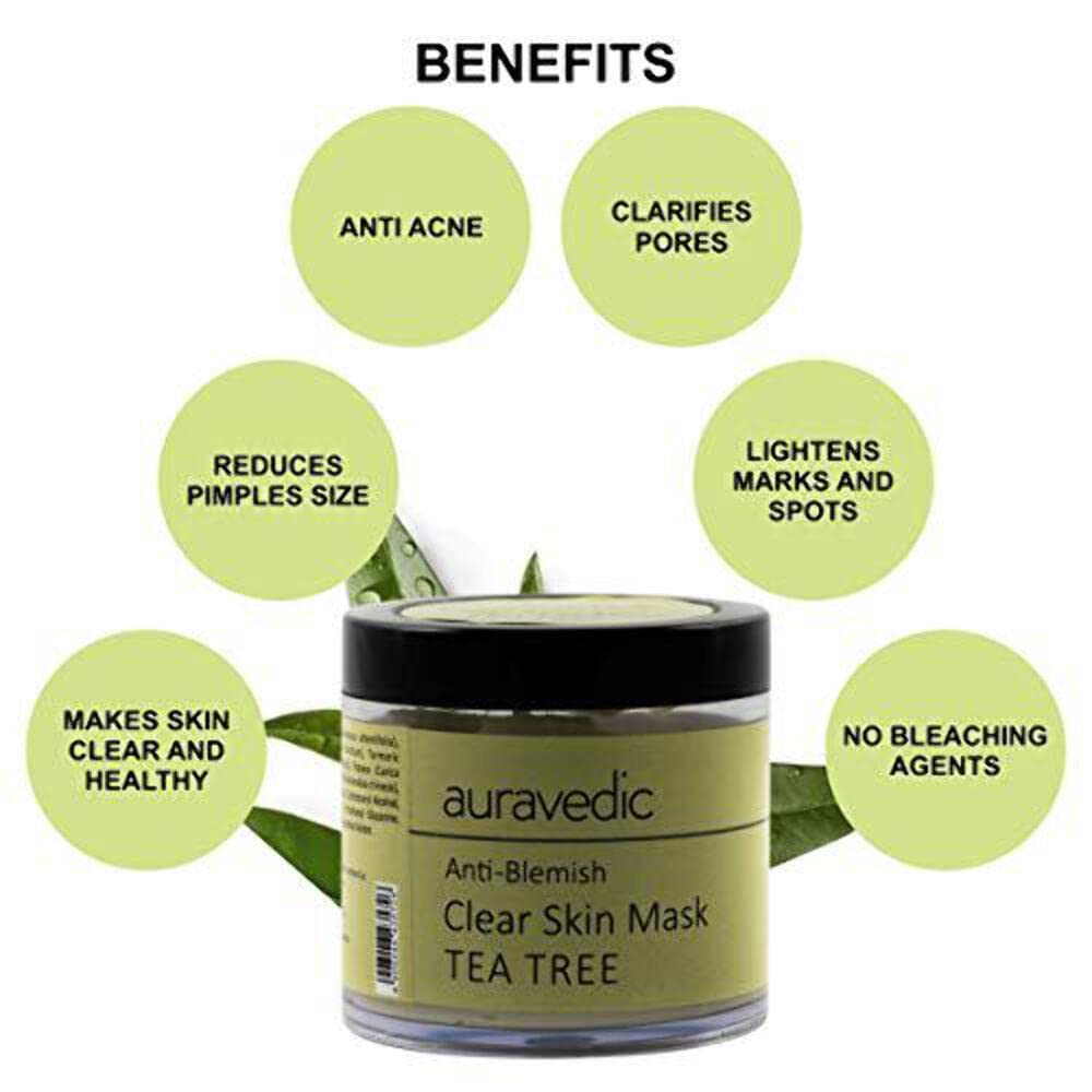 Auravedic Anti Blemish Face Mask For Glowing Skin Tea Tree Oil For Skin Acne Face Pack For Acne And Pimples Neem Oil Anti Acne Face Pack For Women Detan Face Pack For Men Paraben Free 100 Gm