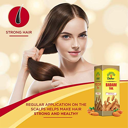 Dabur Badam Tail - 50ml | Sweet Almond Oil | Rich in Vitamin-E | For Healthy Hair & Skin | Sharpens Brain | Improves Digestion | Extracted from Almonds