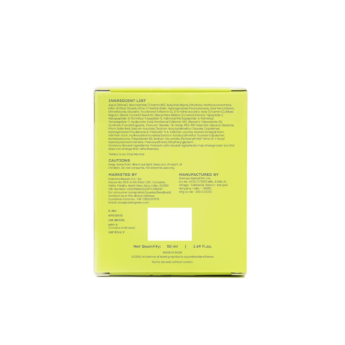 Hyphen Vitamin-Infused Peptide Dewy Prep 8% Multivitamins & Peptides Serum | Instant Dewy Glow & Hydration, UV Protection & Strengthens Skin Barrier | Lightweight, Non Greasy, Fragrance Free - 50ml