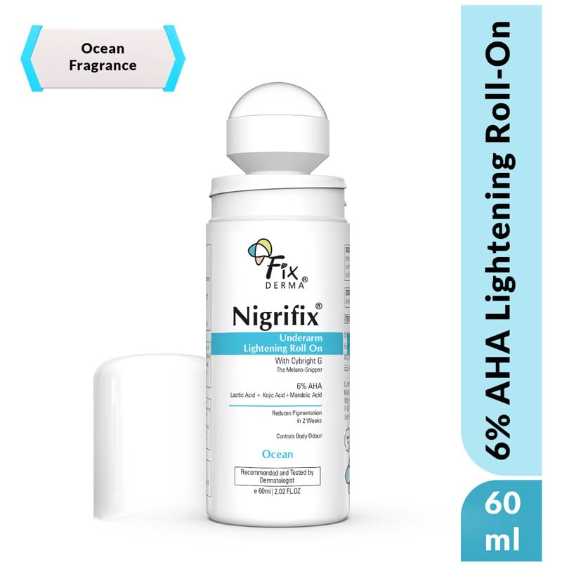 Fixderma Nigrifix Underarm Ocean Roll on With 6% AHA, Lactic Acid & 1% Mandelic Acid & Kojic Acid | Brightens Skin & Exfoliates Underarm | For Sensitive Skin - 60ml (Pack of 1)