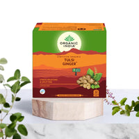A TATA Product - Organic India Tulsi Ginger - 50 Tea Bags, Rich in Antioxidants, Supports Digestion, Stress Relieving, Helps Boost Metabolism, Caffeine-Free, Whole Herbs